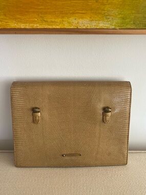 Lederer Paris Vintage Tan Beige Leather Lizard Clutch Purse